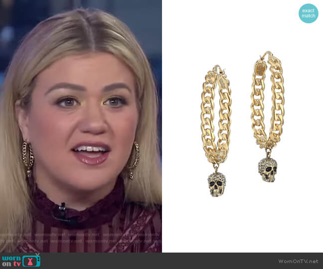 Crystal Skull Hoop Earrings by Alexander McQueen worn by Kelly Clarkson on Today