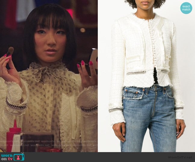 Deconstructed Chain Detail Tweed Jacket by Alexander Wang worn by Mei Lin (Poppy Liu) on Sunnyside