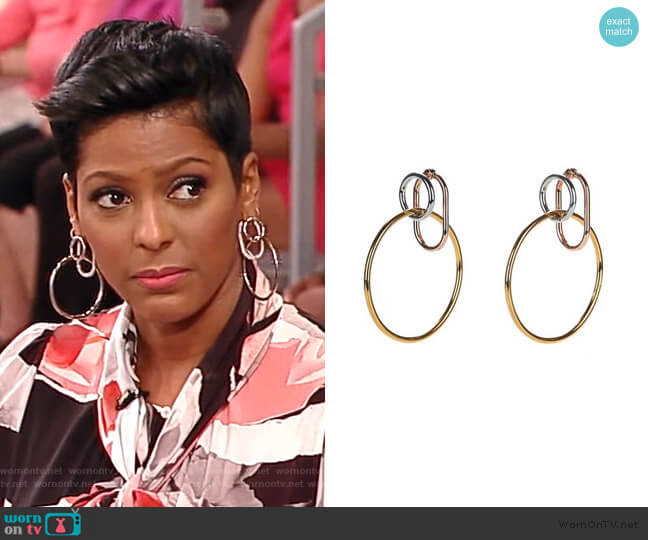 Mixed Metals Triple Ring Earrings by Alexander Wang worn by Tamron Hall  on Tamron Hall Show