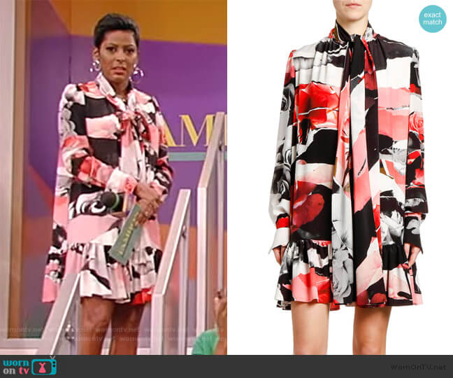 Torn Rose-Print Tie-Neck Dress by Alexander McQueen worn by Tamron Hall on Tamron Hall Show