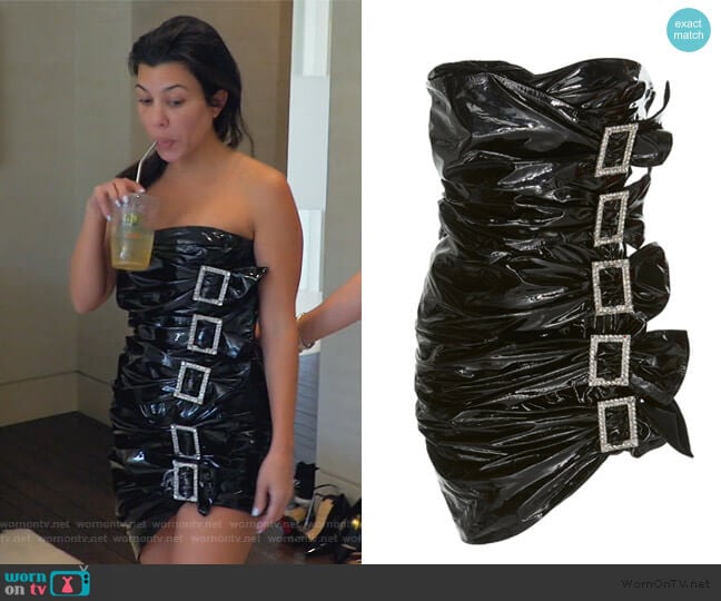 Patent Leather Buckle Dress by Alexandre Vauthier worn by Kourtney Kardashian on Keeping Up with the Kardashians