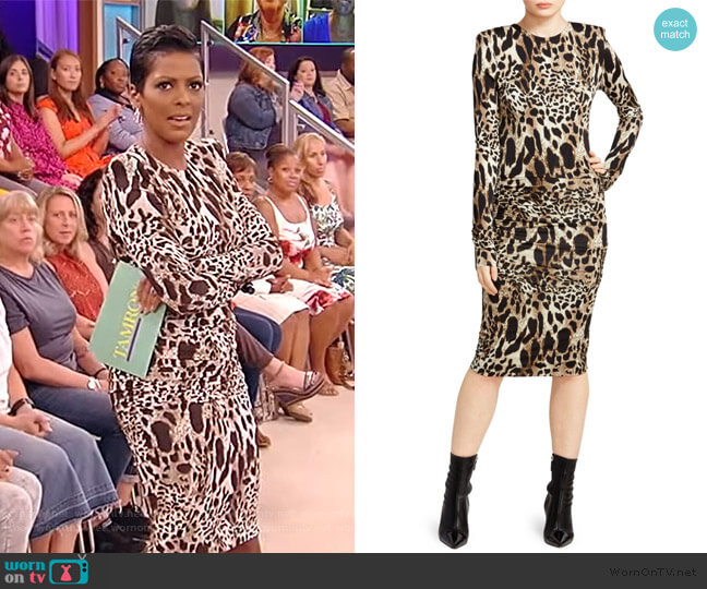 Ruched Jersey Lynx Print Bodycon Dress by Alexandre Vauthier worn by Tamron Hall on Tamron Hall Show