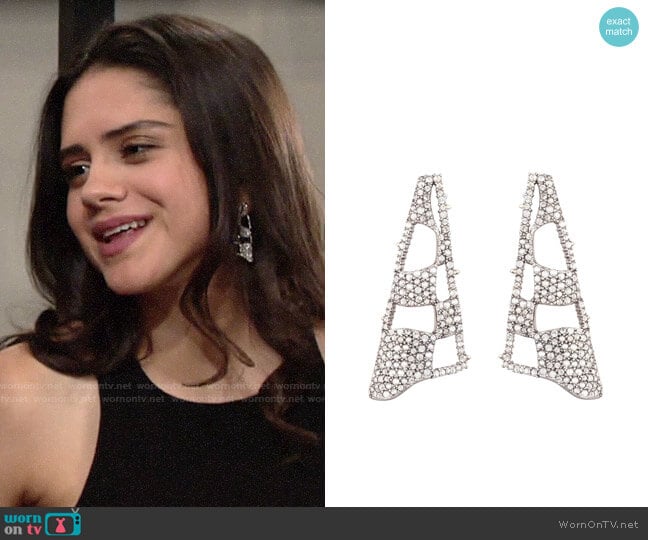 Alexis Bittar Modern Georgian Pave Checkerboard Fan Earrings worn by Lola Rosales (Sasha Calle) on The Young and the Restless