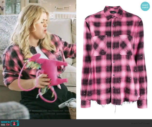 Embellished Plaid Shirt by Amiri worn by Kelly Clarkson on The Kelly Clarkson Show