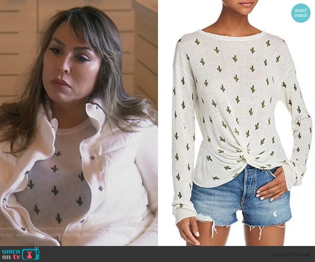 Cactus Print Twist-Front Sweater by Aqua worn by Kelly Dodd on The Real Housewives of Orange County