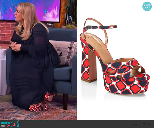 Baba Printed Platform Sandals by Aquazzurra worn by Kelly Clarkson  on The Kelly Clarkson Show