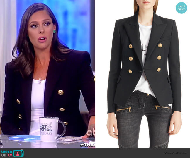 Double Breasted Wool Blazer by Balmain worn by Abby Huntsman  on The View