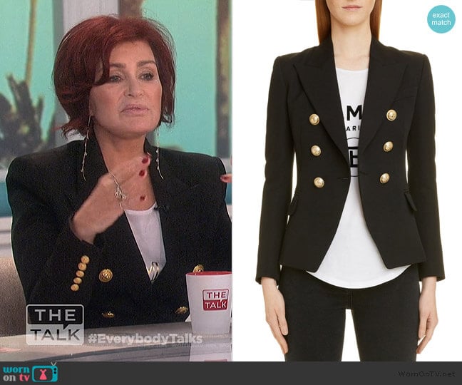 Double Breasted Wool Blazer by Balmain worn by Sharon Osbourne on The Talk