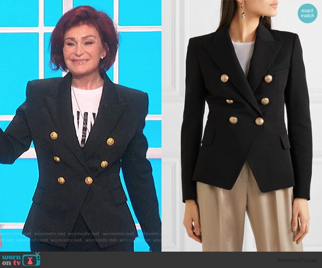 Double-breasted wool-twill blazer by Balmain worn by Sharon Osbourne on The Talk