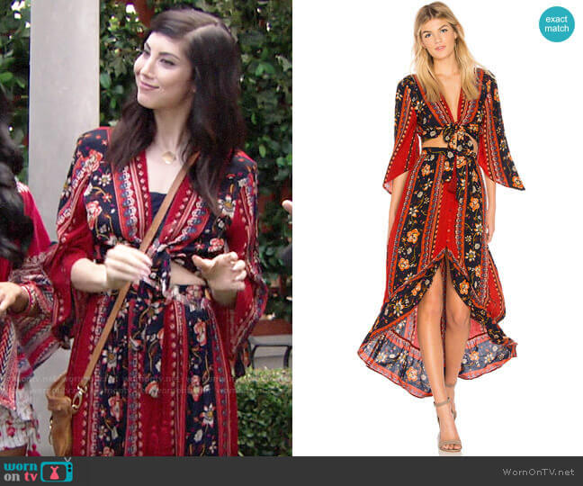 Band of Gypsies Bohemian Tie Front Blouse and Skirt worn by Talullah (Briana Cuoco) on The Young and the Restless