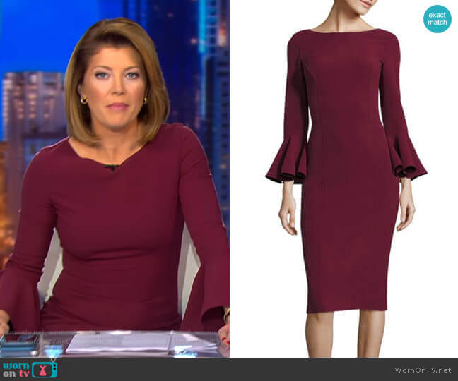 Bell Sleeve Dress by Michael Kors worn by Norah O'Donnell on CBS Evening News