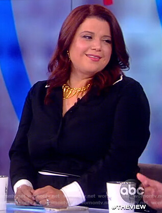 Ana’s black contrast tie waist dress on The View