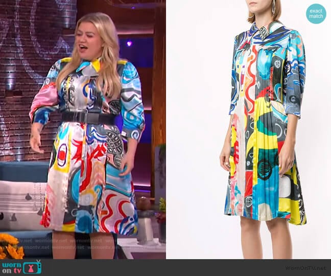 Printed Silk Shirt Dress by Charles Jeffrey Loverboy worn by Kelly Clarkson on The Kelly Clarkson Show