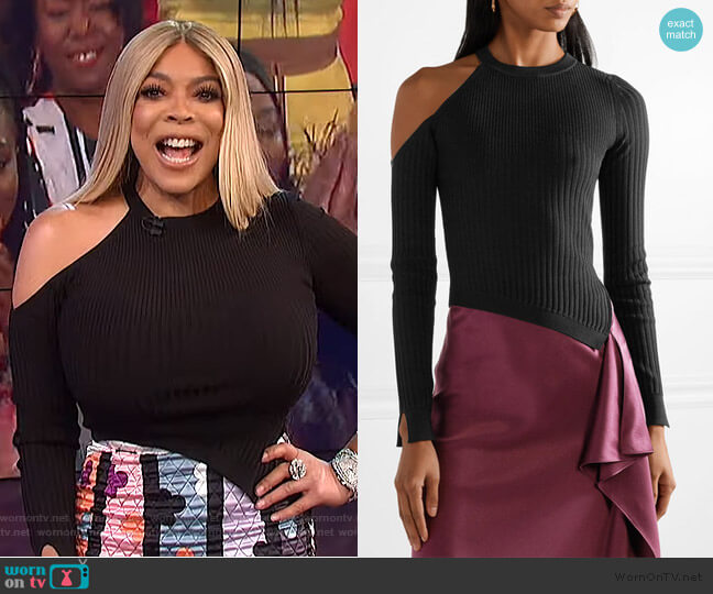 Renee Cold Shoulder Ribbed Top by Cushnie worn by Wendy Williams  on The Wendy Williams Show