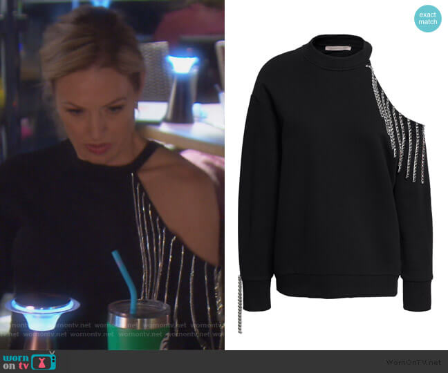 Cutout embellished French cotton-terry sweatshirt by Christopher Kane worn by Braunwyn Windham-Burke on The Real Housewives of Orange County