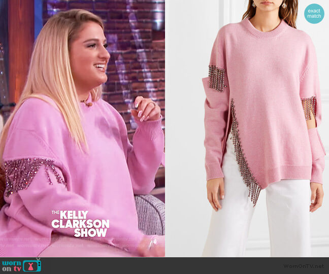 WornOnTV: Meghan Trainor’s pink embellished sweater on The Kelly ...