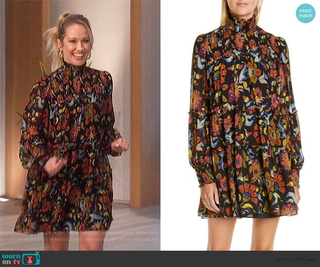 Rika Floral Long Sleeve Minidress by Cinq a Sept worn by Anna Camp on The Talk