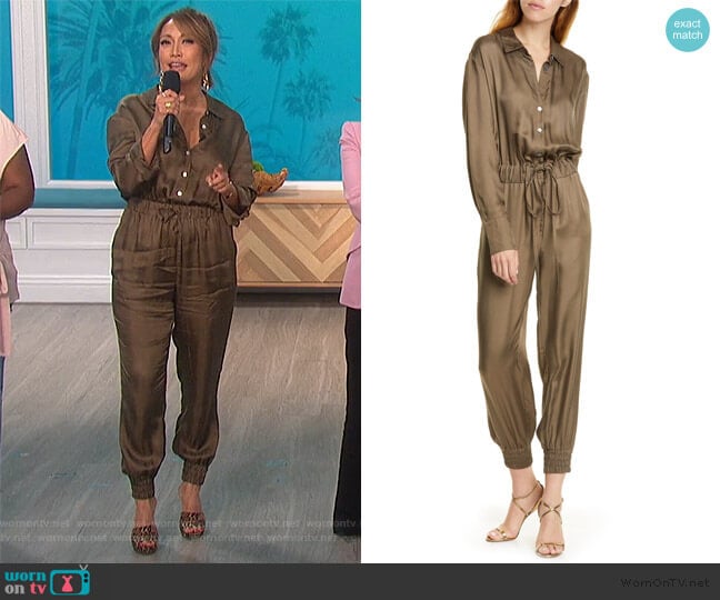 Joyce Twill Jumpsuit Jumpsuit by Cinq a Sept worn by Carrie Inaba on The Talk