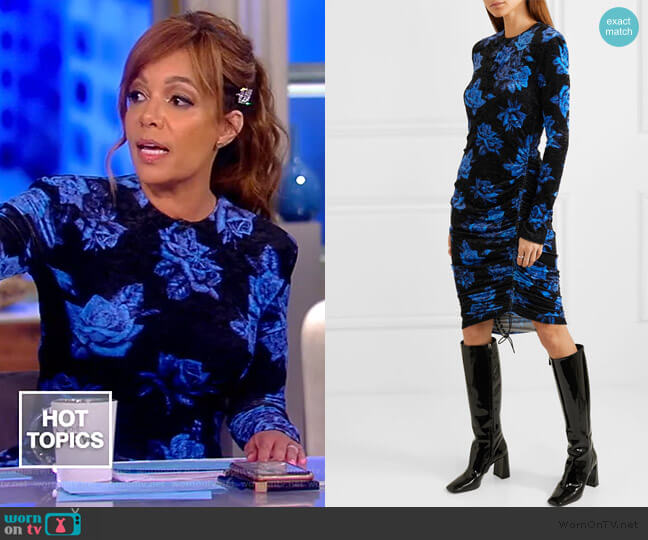 Ruched Floral-print Velvet Dress by Commission worn by Sunny Hostin on The View