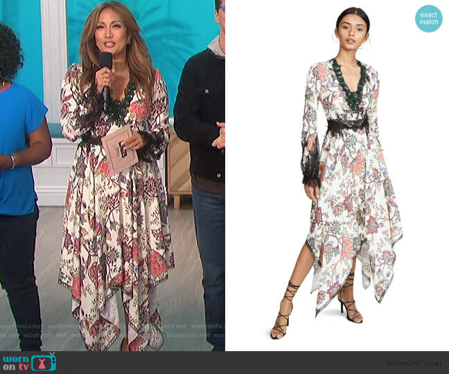 V Neck Bishop Sleeve Dress by Costarellos worn by Carrie Inaba on The Talk