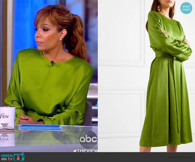 Dicina Belted Satin Midi Dress by Dries Van Noten worn by Sunny Hostin on The View