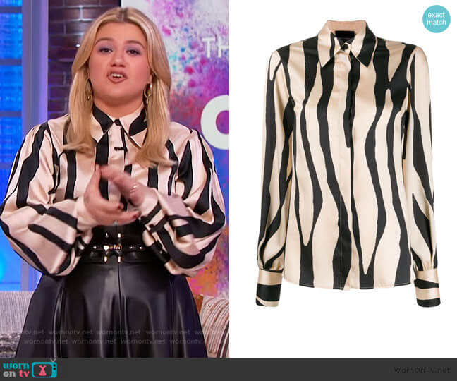 Animal Print Shirt by Erika Cavallini worn by Kelly Clarkson on The Kelly Clarkson Show