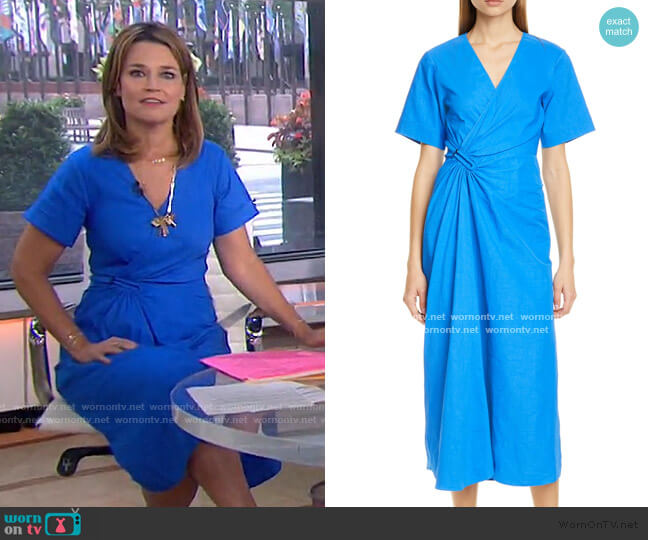 WornOnTV: Savannah’s blue short sleeve wrap dress on Today | Savannah ...