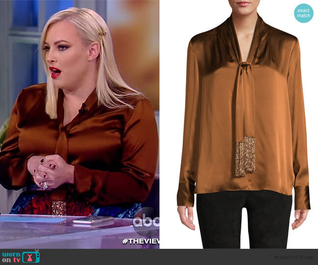 Kendal Beaded Tie-Neck Silk Blouse by Elie Tahari worn by Meghan McCain on The View