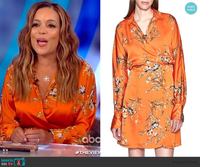 Harmon Floral Satin Wrap Dress by  Equipment worn by Sunny Hostin on The View