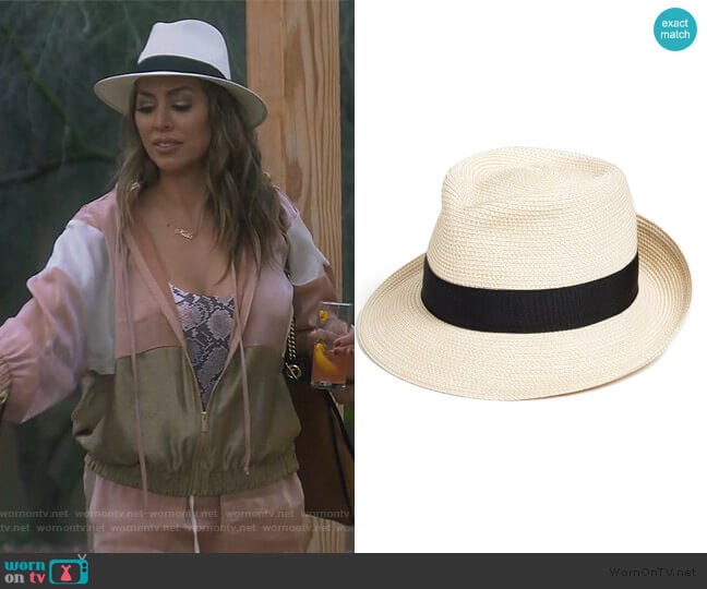 Packable Fedora Sun Hat by Eric Javits worn by Kelly Dodd on The Real Housewives of Orange County