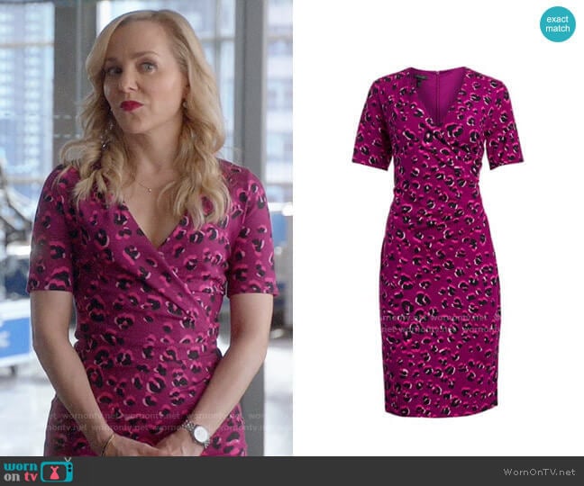 Escada Leopard-Print Jersey Faux Wrap Dress worn by Marissa Morgan (Geneva Carr) on Bull