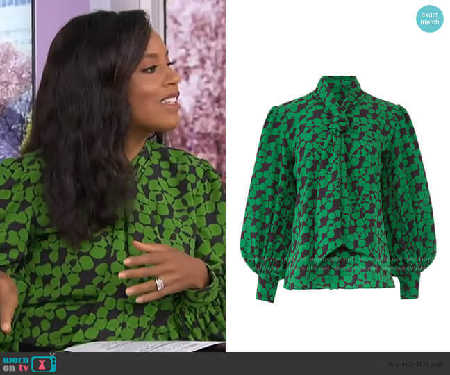 WornOnTV: Sheinelle’s green and black tie neck blouse on Today ...