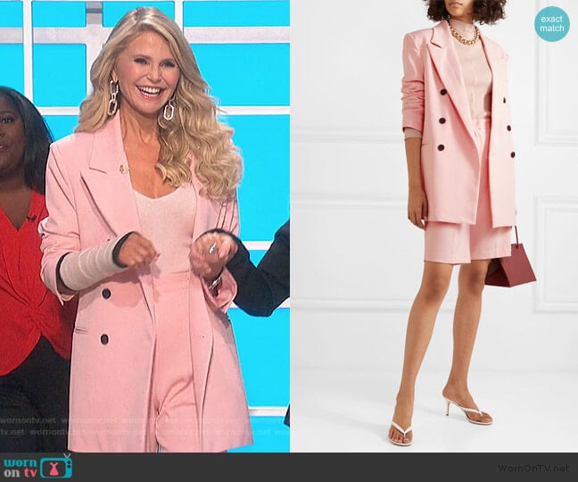 Julie double-breasted gabardine blazer and shorts by Frankie Shop worn by Christie Brinkley on The Talk