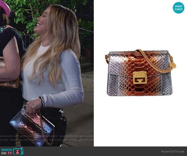 GV3 Small Metallic Python Shoulder Bag by Givenchy worn by Kelsey Peters (Hilary Duff) on Younger