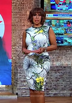 Gayle’s white floral sleeveless dress on CBS Mornings