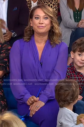 Ginger’s purple wrap blouse and pencil skirt on Good Morning America