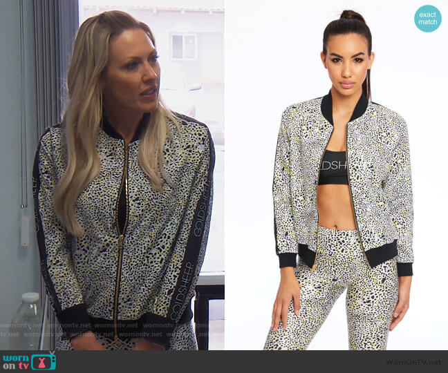 Leopard Spot Bomber Jacket by Gold Sheep Clothing worn by Braunwyn Windham-Burke on The Real Housewives of Orange County