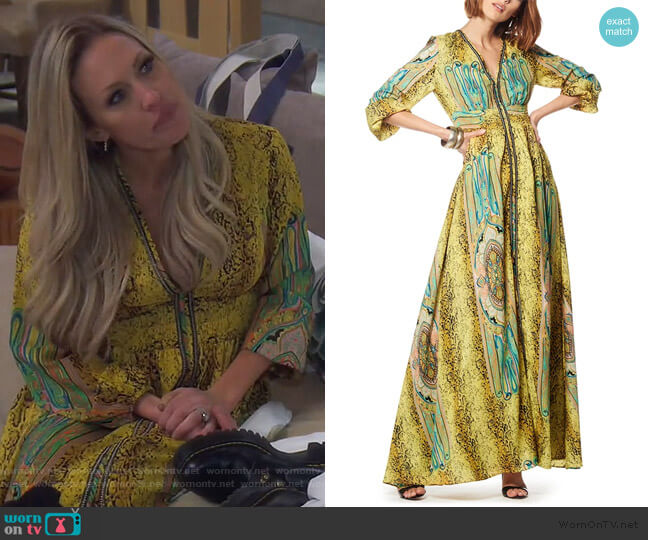 Printed V-neck Long Sleeves Maxi Dress by Gracia worn by Braunwyn Windham-Burke on The Real Housewives of Orange County