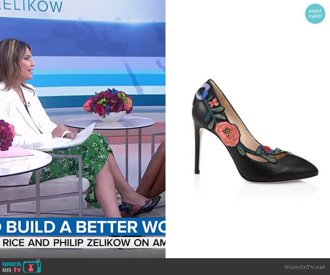 Ophelia Floral-embroidered Leather Pump by Gucci worn by Savannah Guthrie on Today