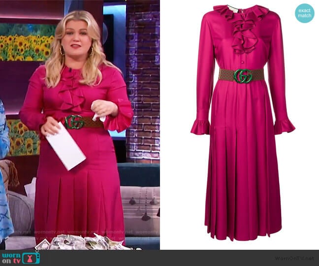 WornOnTV: Kelly’s pink belted Gucci dress on The Kelly Clarkson Show ...