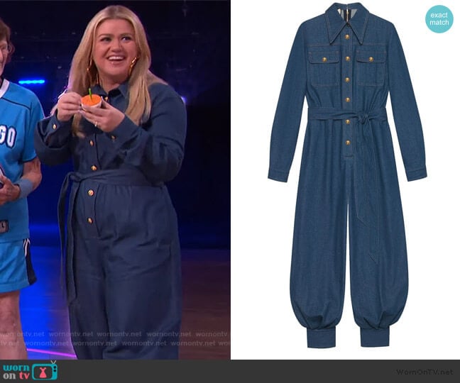 Belted Denim Jumpsuit by Gucci worn by Kelly Clarkson on The Kelly Clarkson Show