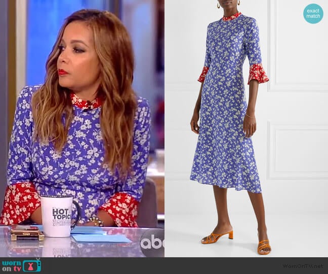 Ashley floral-print silk crepe de chine midi dress by HVN worn by Sunny Hostin on The View