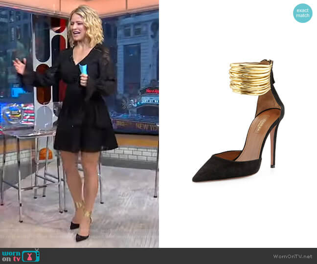 Hello Lover Suede Ankle-Strap Pump by Aquazzura worn by Sara Haines on Good Morning America