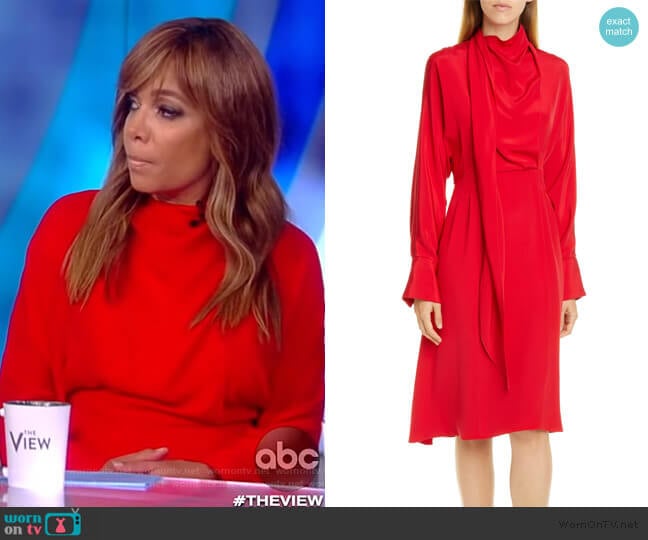 Long Sleeve Tie Neck Double Georgette Dress by Jason Wu worn by Sunny Hostin on The View