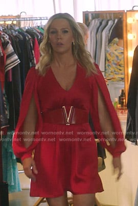 Jennie's red slit-sleeve dress on BH90210