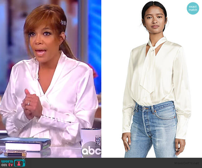 Charmeuse Wrap Front Bodysuit by Jonathan Simkhai worn by Sunny Hostin on The View