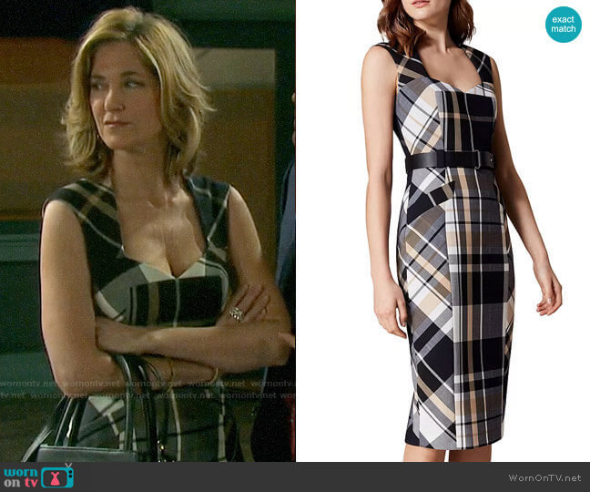 Karen Millen Belted Check Sheath Dress worn by Eve Donovan (Kassie DePaiva) on Days of our Lives