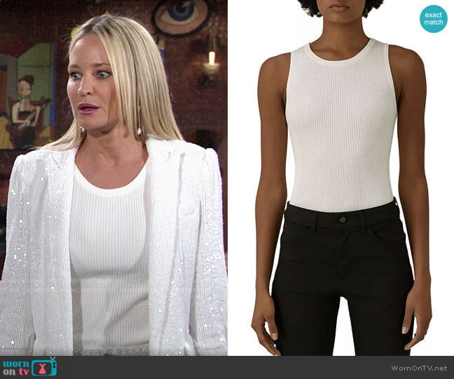 Karen Millen Rib Knit Tank  worn by Sharon Newman (Sharon Case) on The Young and the Restless