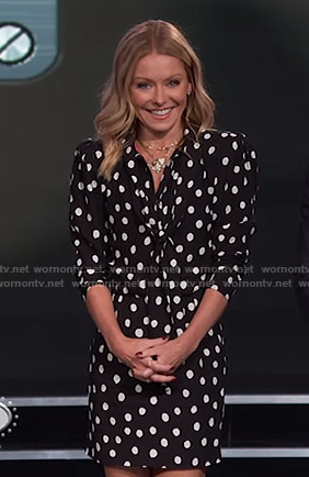 Kelly’s black polka dot dress on Live with Kelly and Ryan