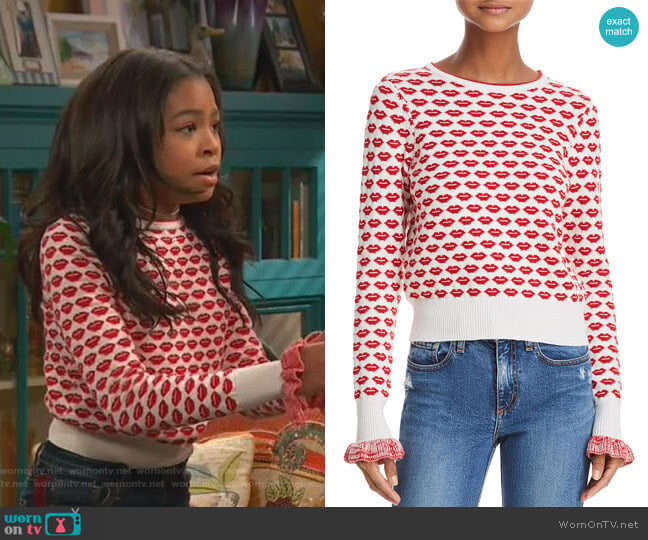 Kiss Print Sweater by French Connection worn by Nia Baxter (Navia Robinson) on Ravens Home